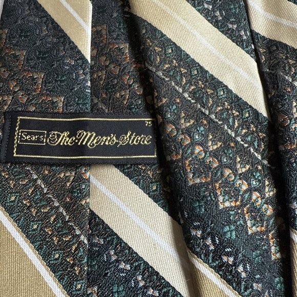 2 Vintage Sears The Men's Store Neck Tie Brown Blue Gold Tan - Picture 4 of 11